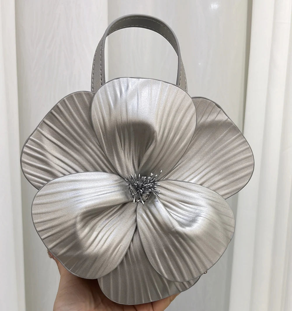 3D Petal Flower Faux Leather Handbag