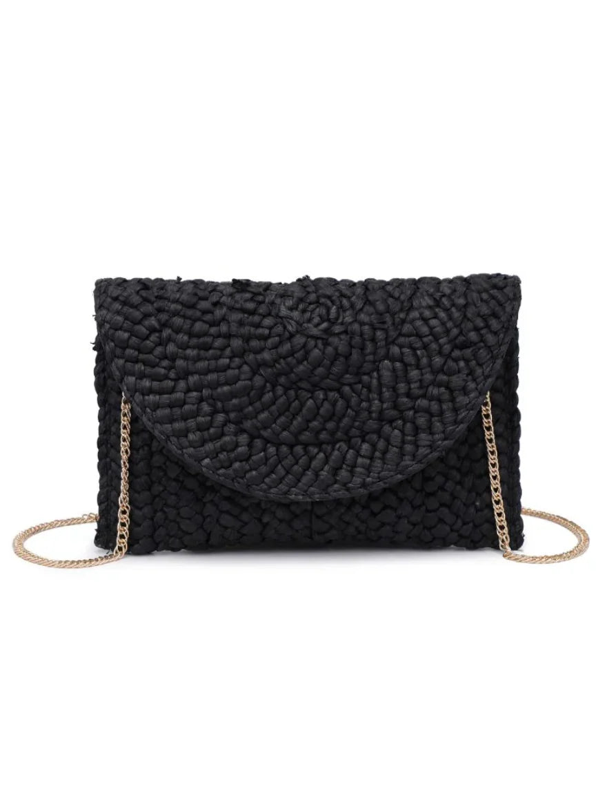 Poolside Black Straw Clutch