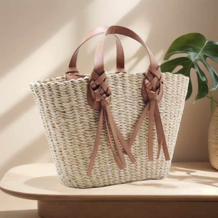 Wicker and leather bag