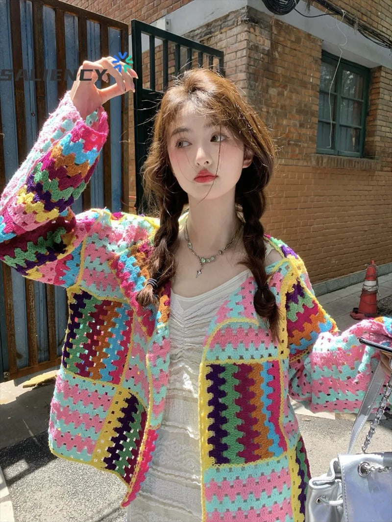 Colorful Crochet Knit Cardigan