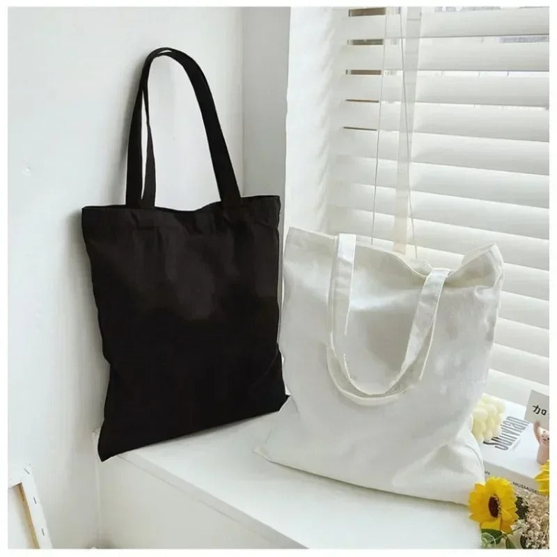 Cotton Canvas Shoulder Tote - Plain