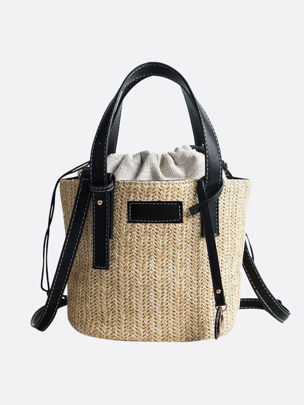 Straw and leather bucket bag