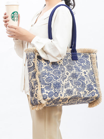 Ethnic Flower Canvas Shoulder Bag
