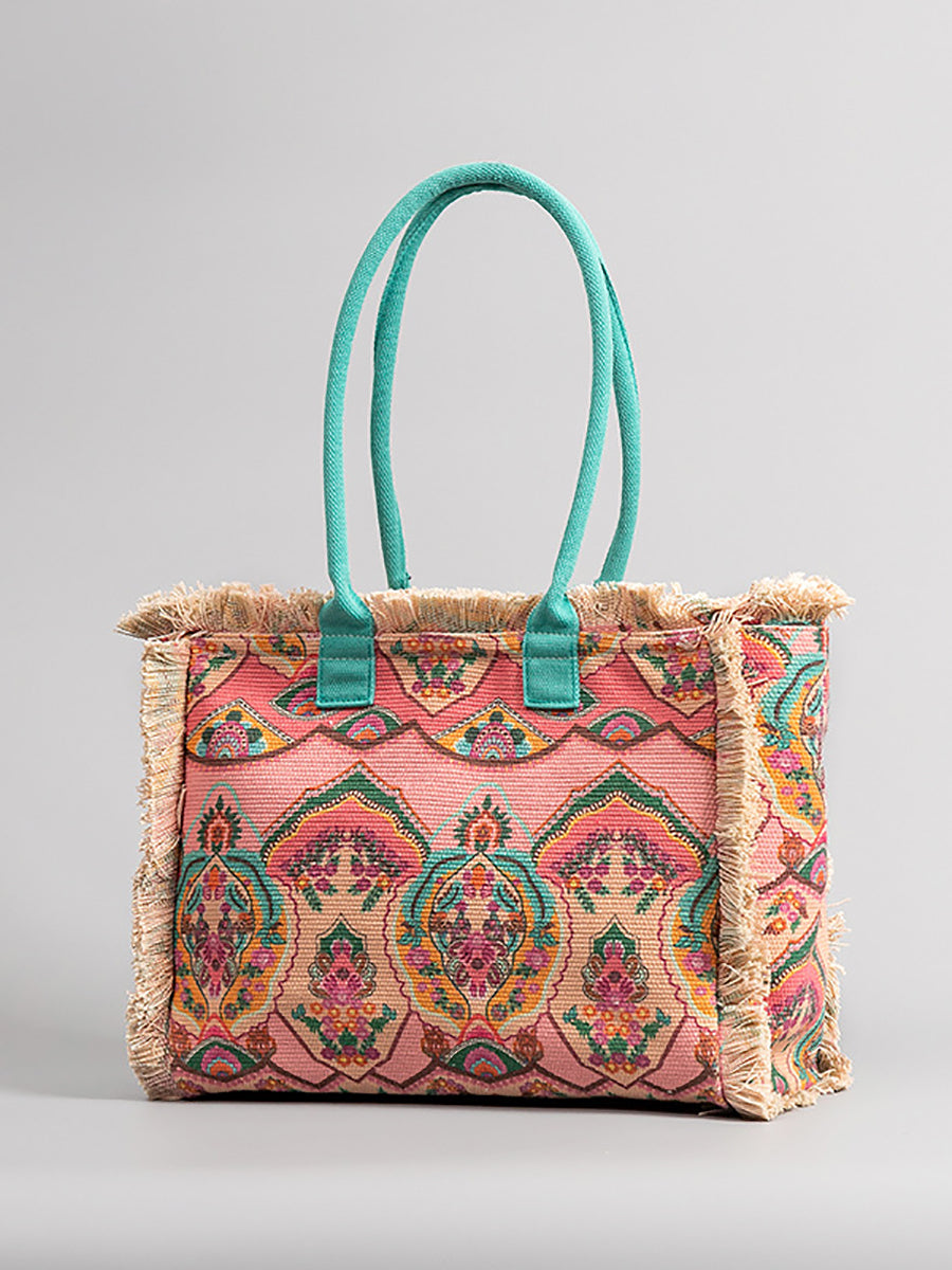 Ethnic Flower Canvas Shoulder Bag