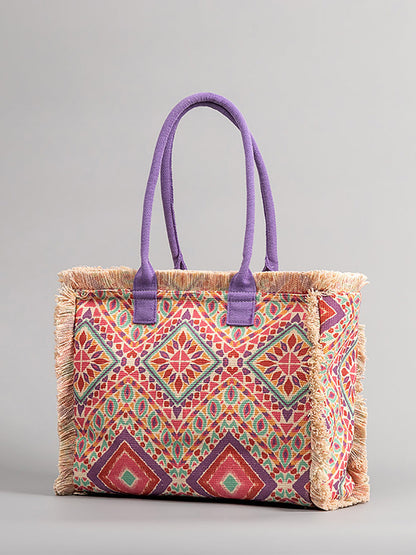 Ethnic Flower Canvas Shoulder Bag