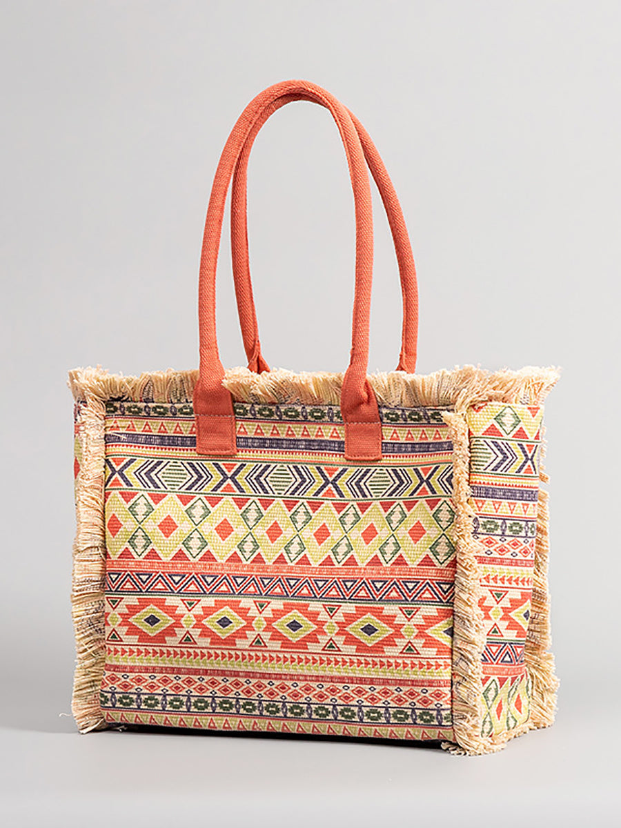 Ethnic Flower Canvas Shoulder Bag