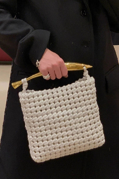 Woven Tote Bag with Metal Handles