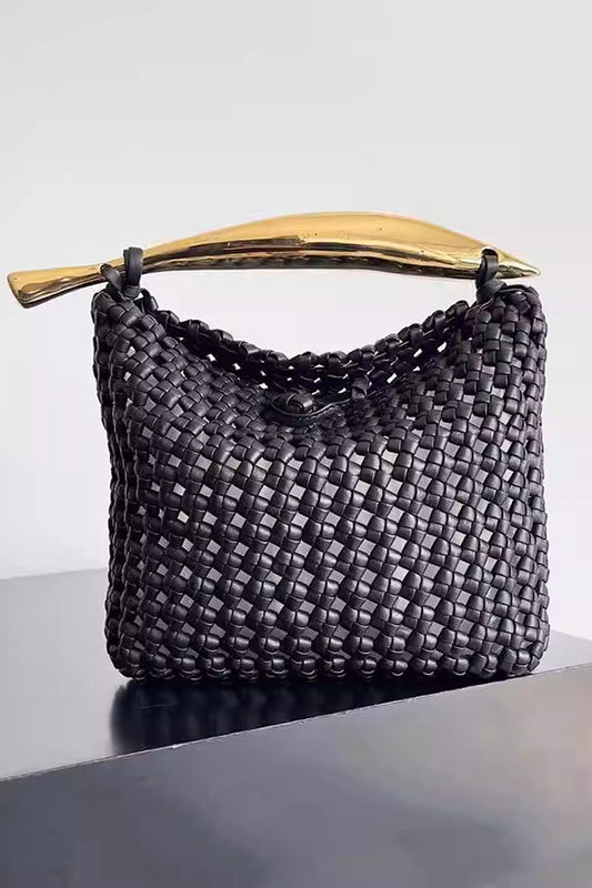 Woven Tote Bag with Metal Handles