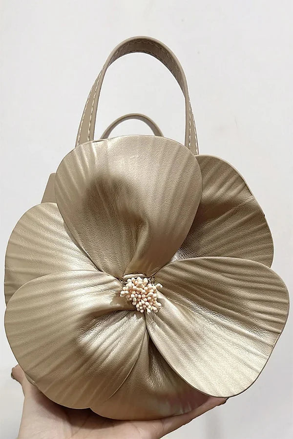 3D Petal Flower Faux Leather Handbag
