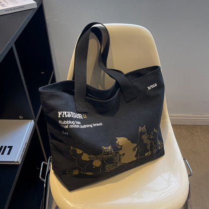 Cute Cartoon Cat Printed Tote Canvas Bag