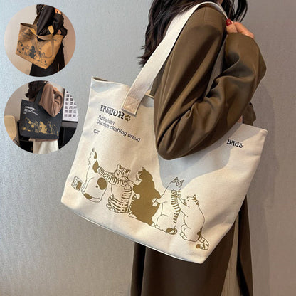 Cute Cartoon Cat Printed Tote Canvas Bag