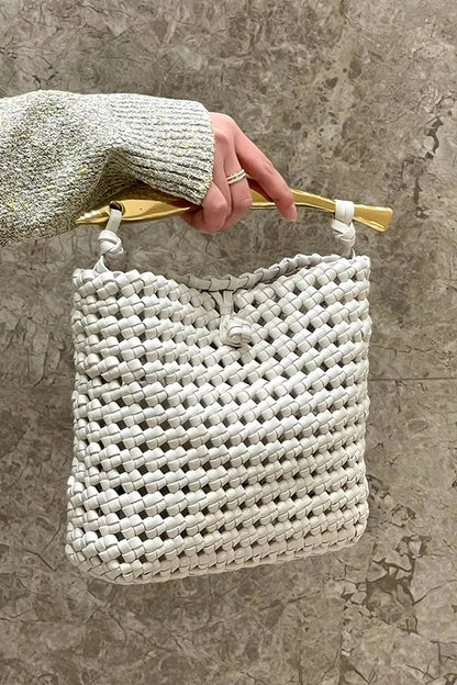 Woven Tote Bag with Metal Handles