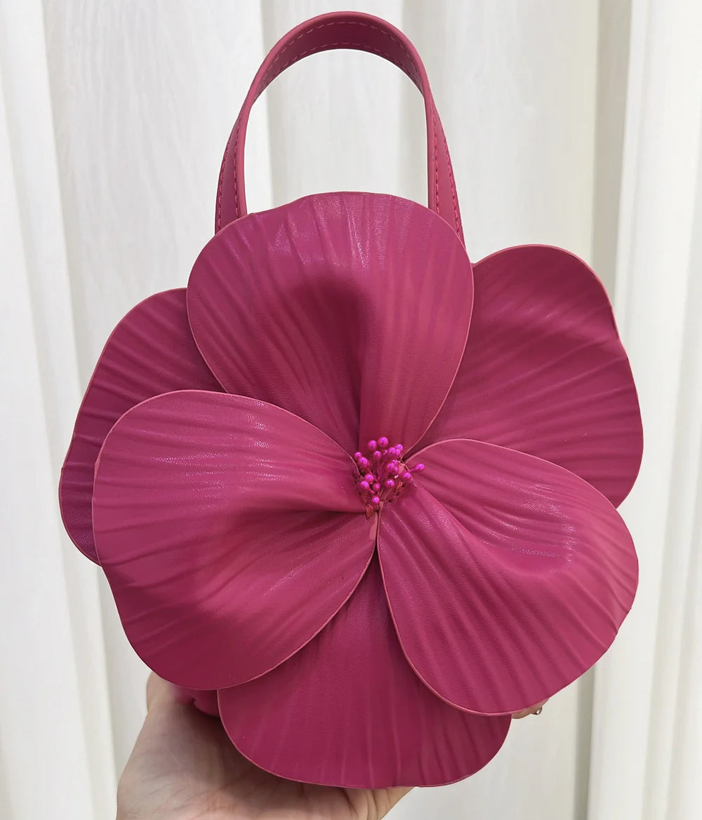 3D Petal Flower Faux Leather Handbag