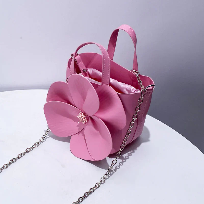 3D Petal Flower Faux Leather Handbag