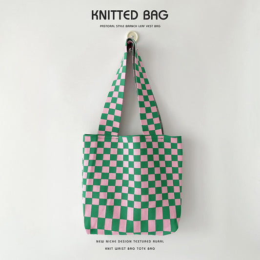 Grand Knit Tote Bag - À carreaux
