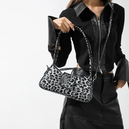 French Style Underarm Bag with Leopard Print