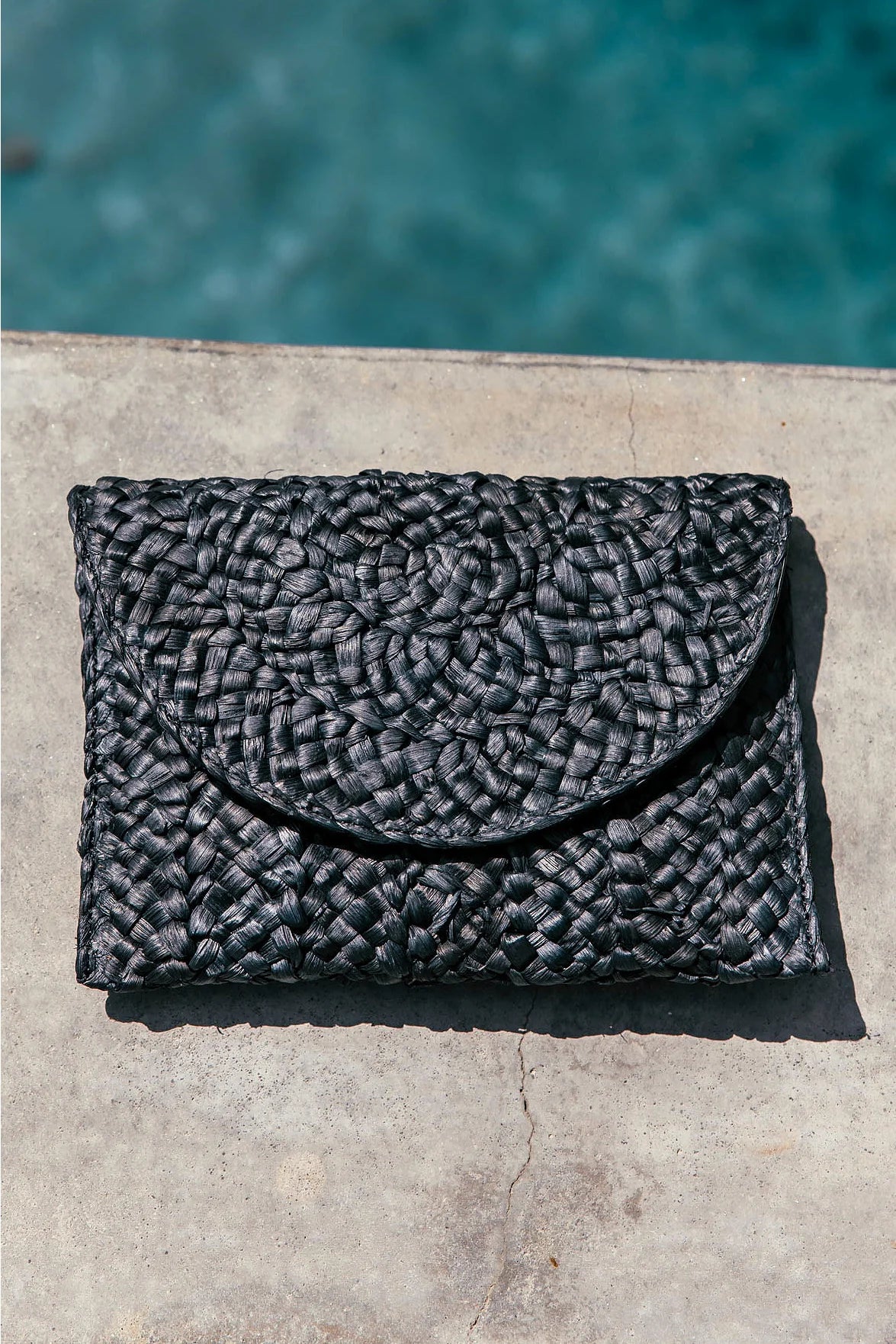 Poolside Black Straw Clutch