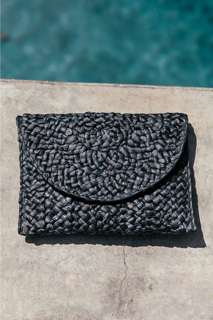 Poolside Black Straw Clutch