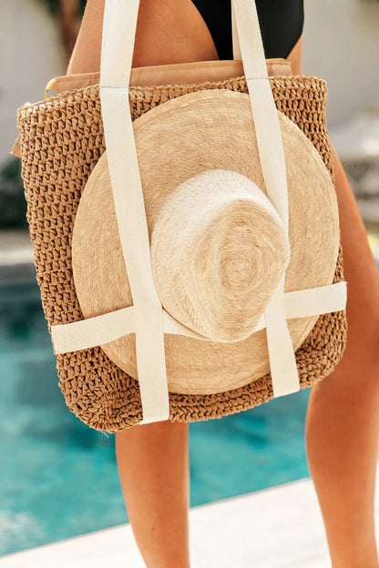 Hat-Carrying Straw Beach Bag