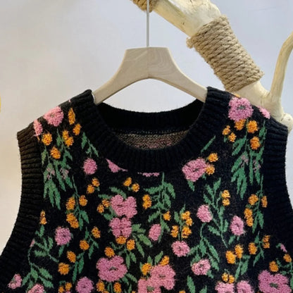 Gilet en tricot brodé de fleurs