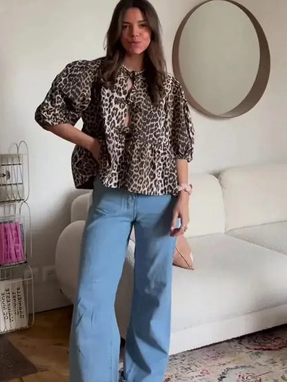 Leopard Print Sleeve Shirt