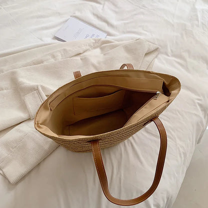 Sac fourre-tout tissé en paille de luxe