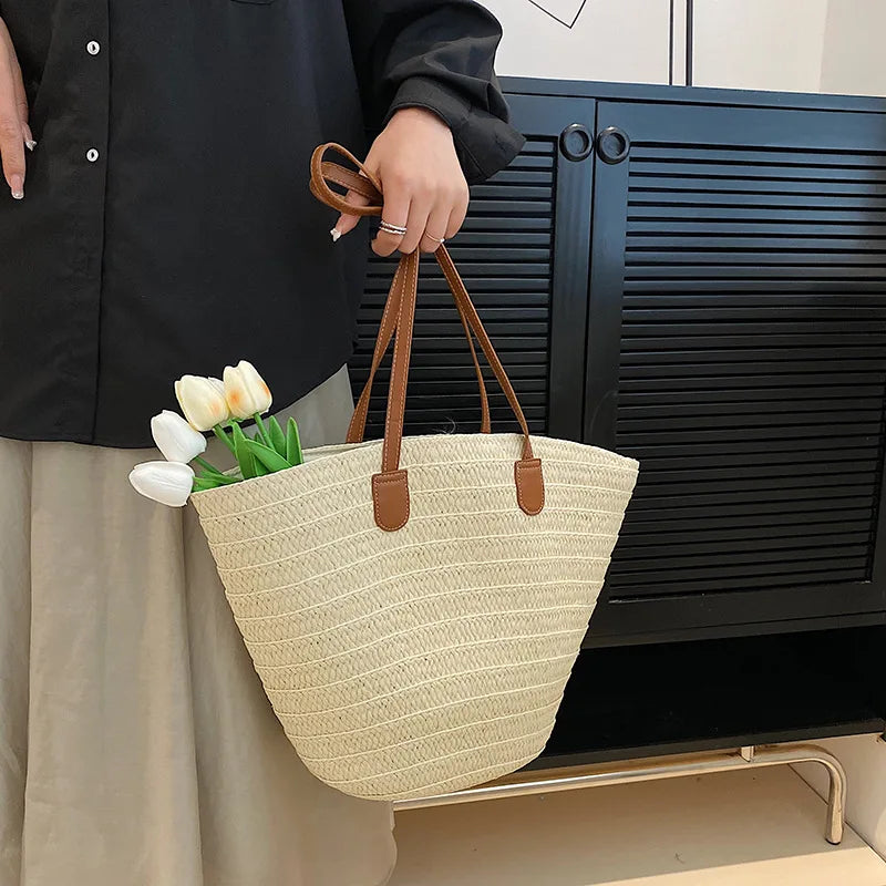 Sac fourre-tout tissé en paille de luxe