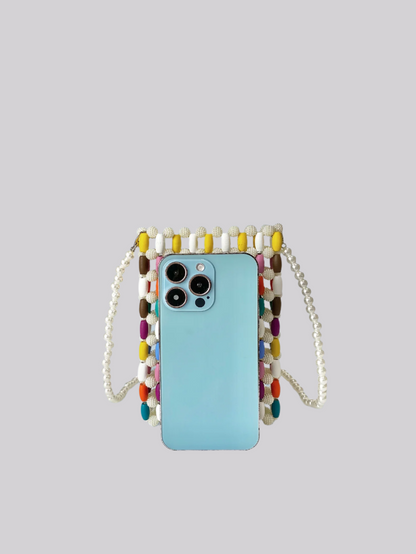 Stylish Beaded Pearl Phone Bag with strap
