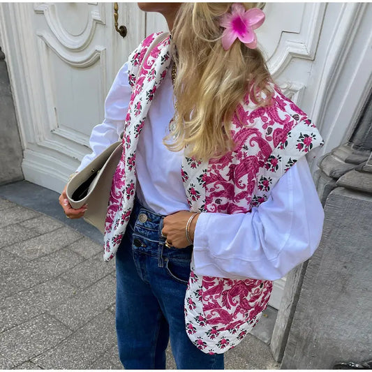 Gilet floral rose élégant