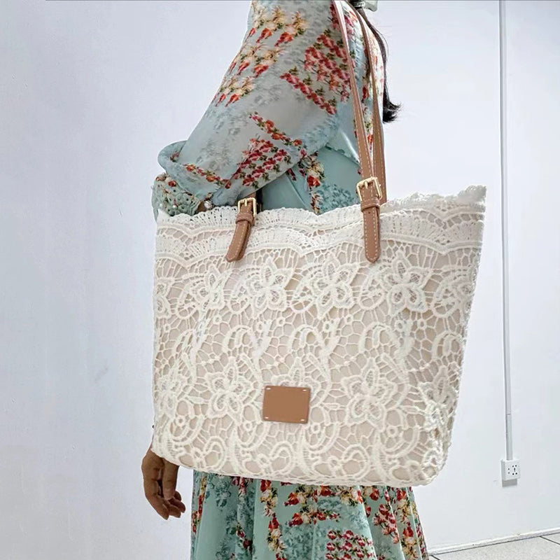 Lace Embroidered Cotton Tote Bag