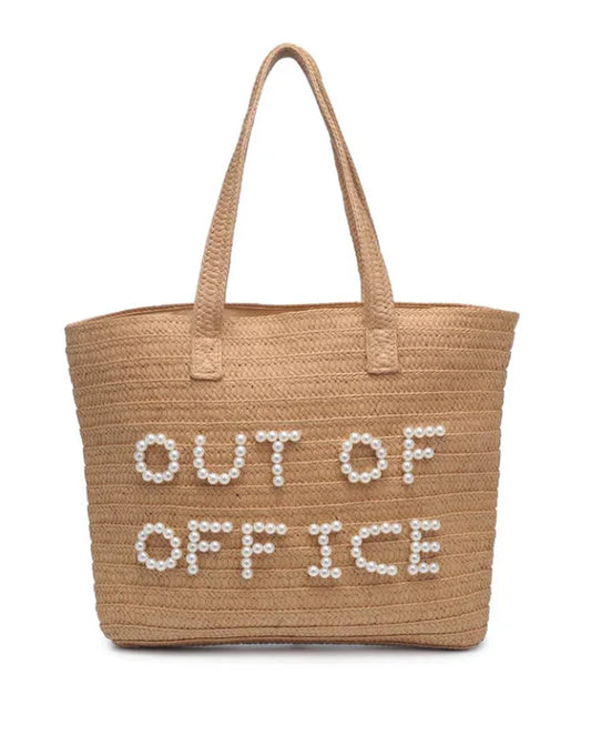 Out of Office Woven Straw Summer Tote Bag