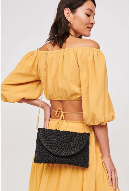 Poolside Black Straw Clutch