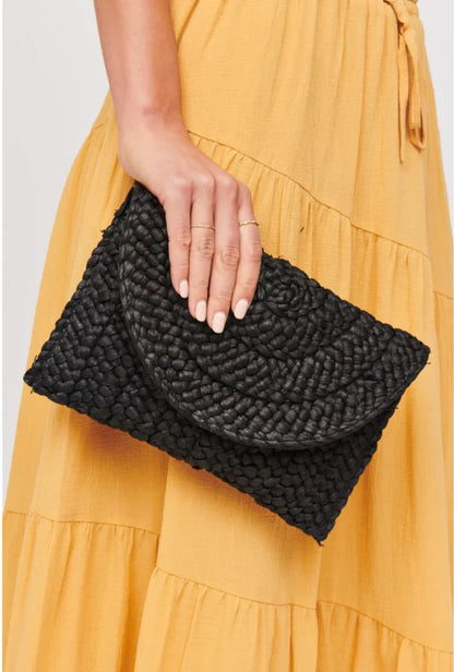 Poolside Black Straw Clutch
