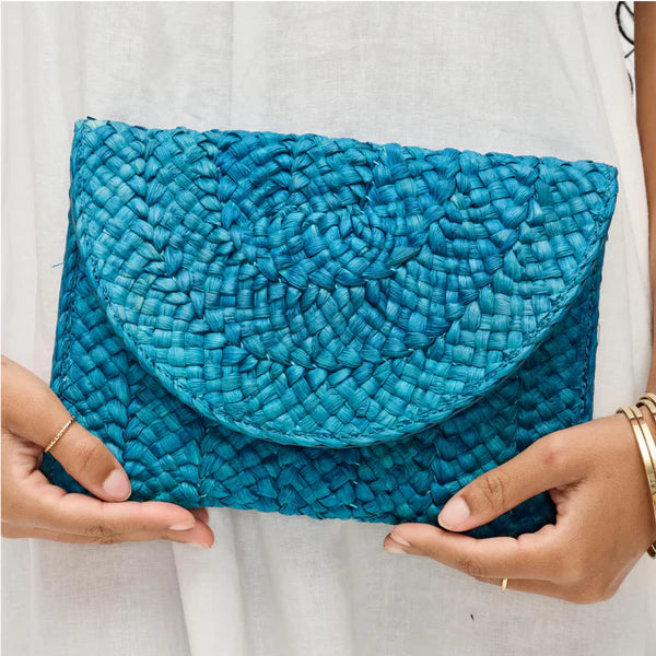 Poolside Blue Straw Clutch