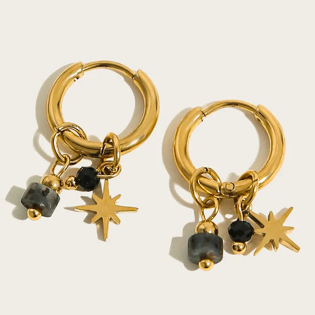 Green Stone Hoops