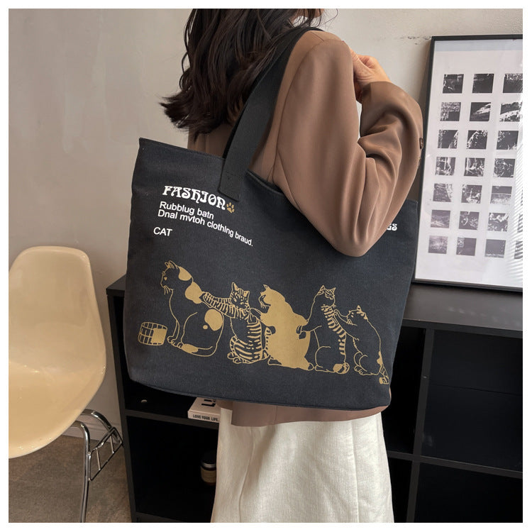 Cute Cartoon Cat Printed Tote Canvas Bag