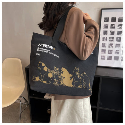 Cute Cartoon Cat Printed Tote Canvas Bag