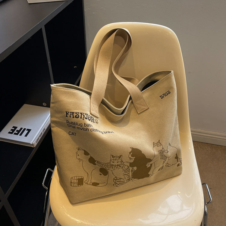 Cute Cartoon Cat Printed Tote Canvas Bag