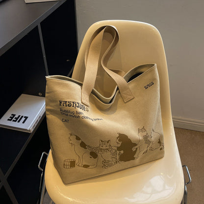 Cute Cartoon Cat Printed Tote Canvas Bag