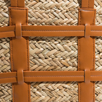 Wicker and leather tote bag