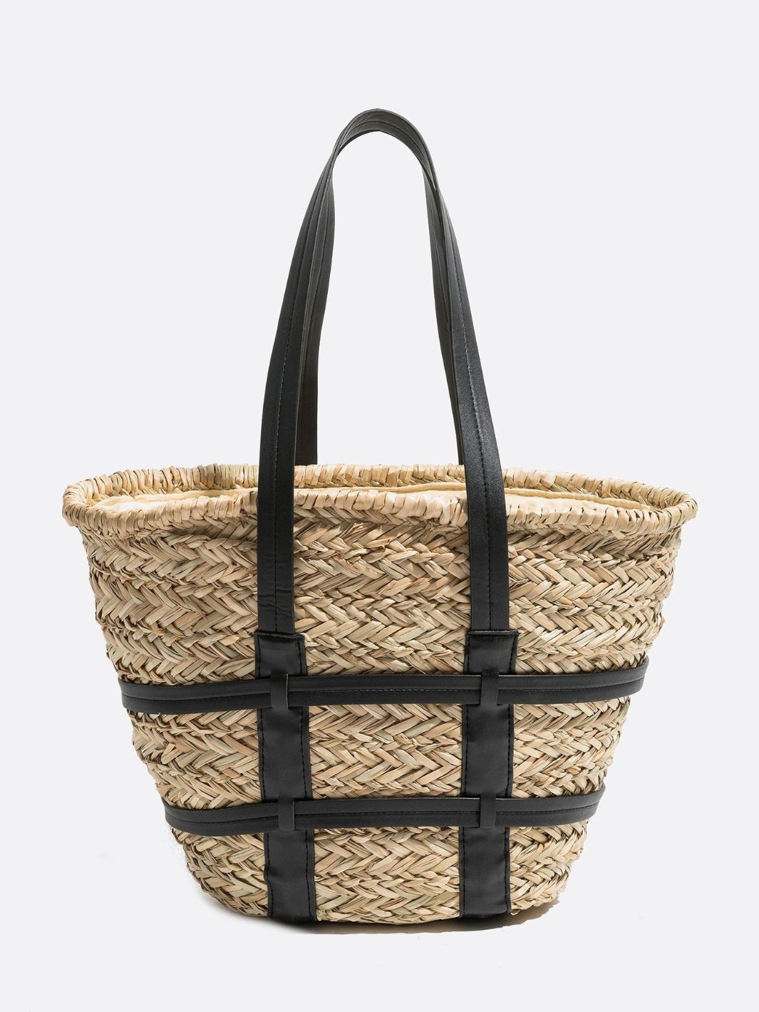 Wicker and leather tote bag