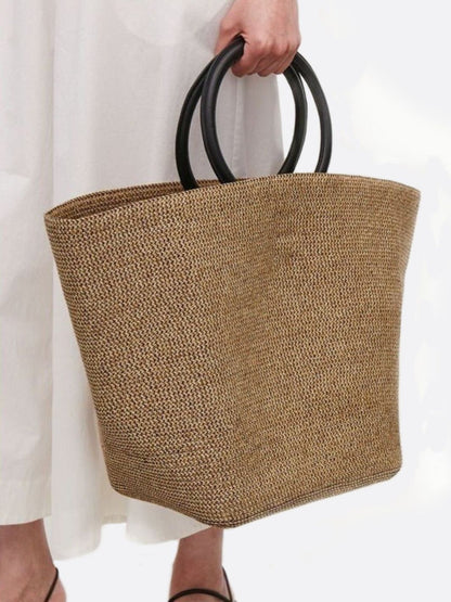 Straw tote bag with leather handles