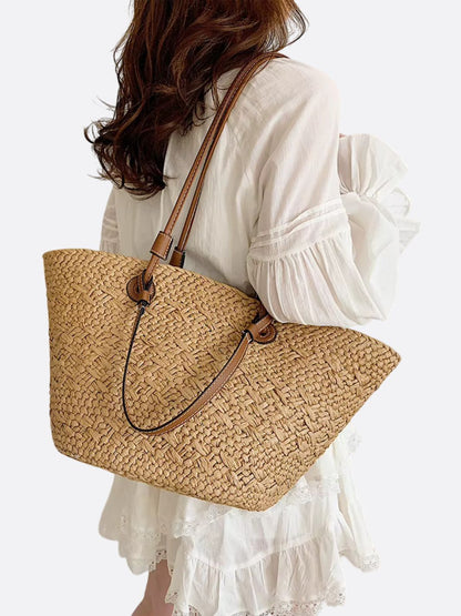 Straw and leather tote bag