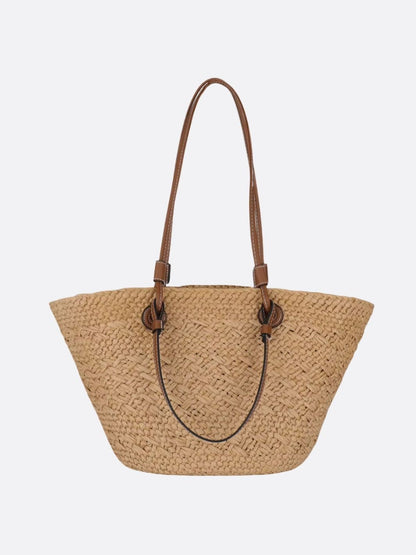 Straw and leather tote bag