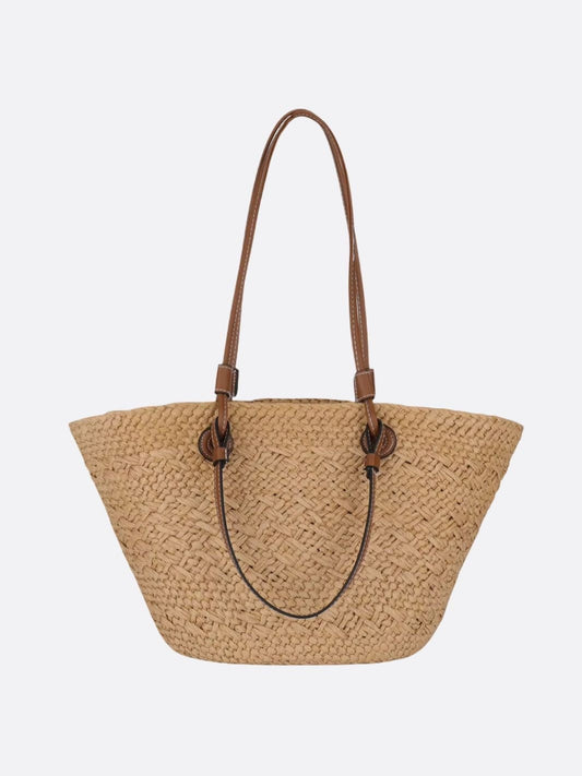 Straw and leather tote bag