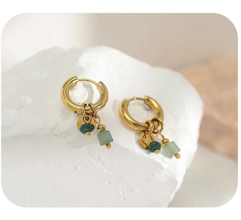 Green Stone Hoops