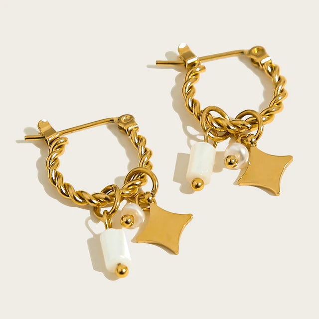 Green Stone Hoops