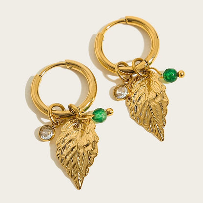 Green Stone Hoops