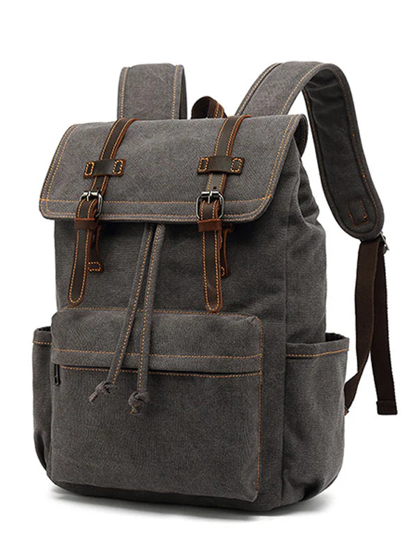 Canvas Travel Backpack with Leather Trim