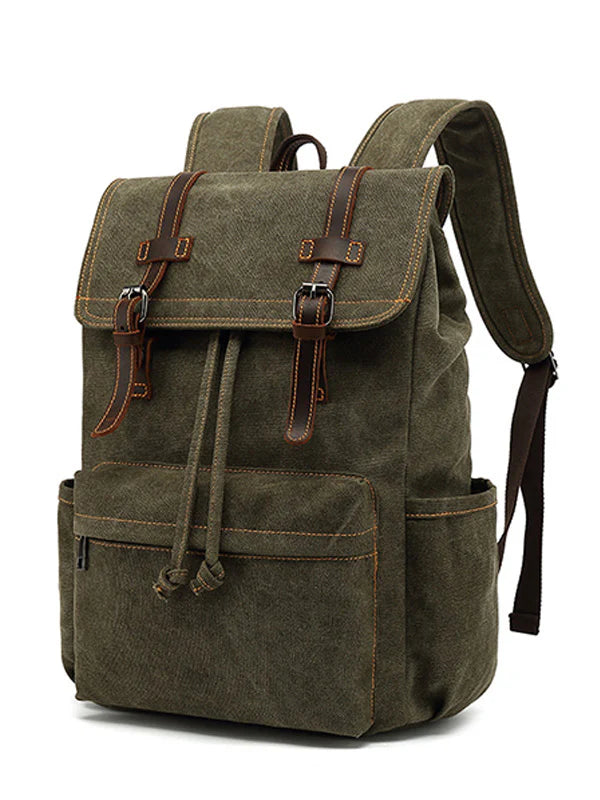 Canvas Travel Backpack with Leather Trim